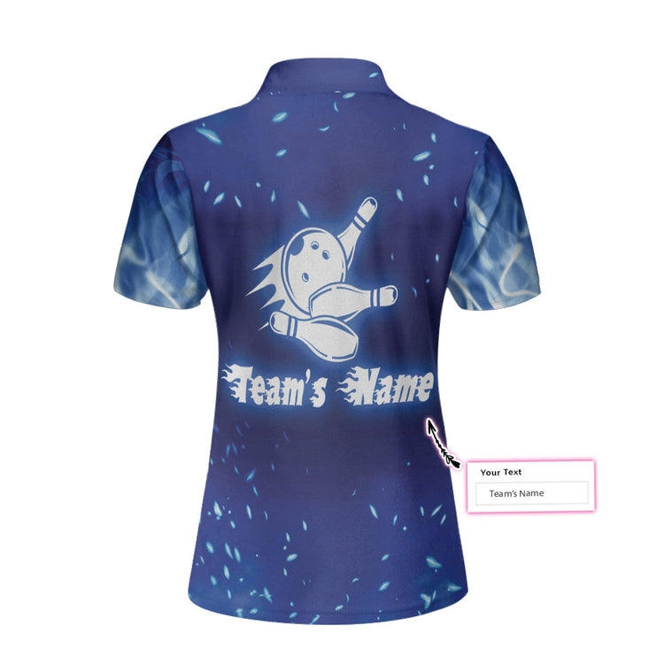Bowling On Blue Fire Custom Short Sleeve Women Polo Shirt, Personalized Blue Flame Polo Shirt For Female Bowlers Coolspod Bowling On Blue Fire Custom Short Sleeve Women Polo Shirt, Personalized Blue Flame Polo Shirt For Female Bowlers Coolspod