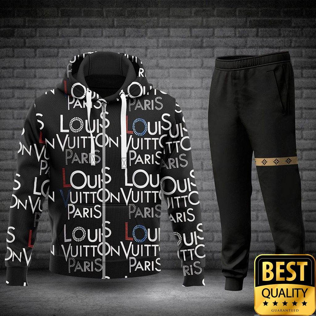 Luxury Louis Vuitton Paris Black With White And Red And Blue Name 3D Shirt And Pants 173 Luxury Louis Vuitton Paris Black With White And Red And Blue Name 3D Shirt And Pants 173