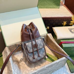 New Collection Fashion Bag GG Supreme Mini Leather-Trimmed Bucket Bag GG309