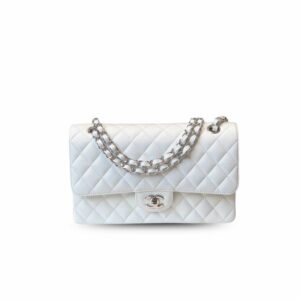 CN Classic Medium Flapbag Silver Hardware White A01112