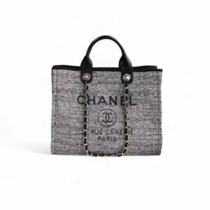 CN Deauville Tote Bag in Raffia Canvas, Black/White for Women