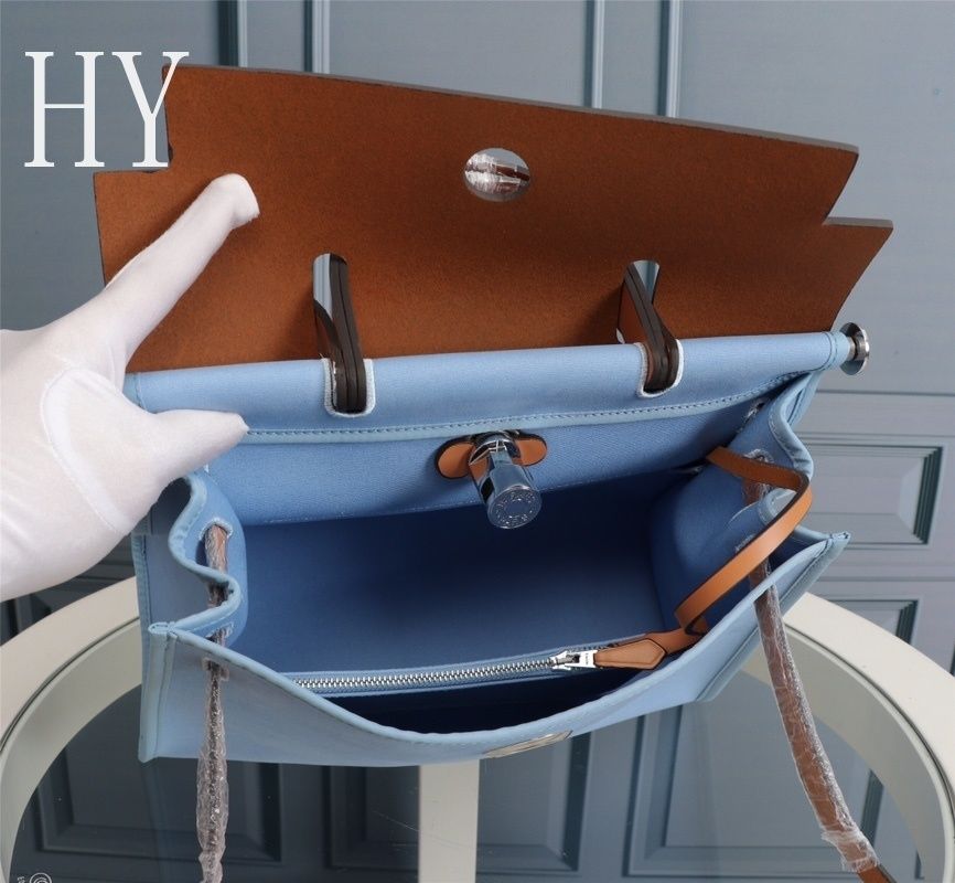 Hermes Blue Canvas and Natural Calfskin Leather Herbag Zip PM Bag 586085 Hermes Blue Canvas and Natural Calfskin Leather Herbag Zip PM Bag 586085