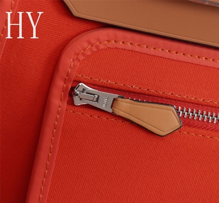 Hermes Orange Canvas and Natural Calfskin Leather Herbag Zip PM Bag 586085 Hermes Orange Canvas and Natural Calfskin Leather Herbag Zip PM Bag 586085