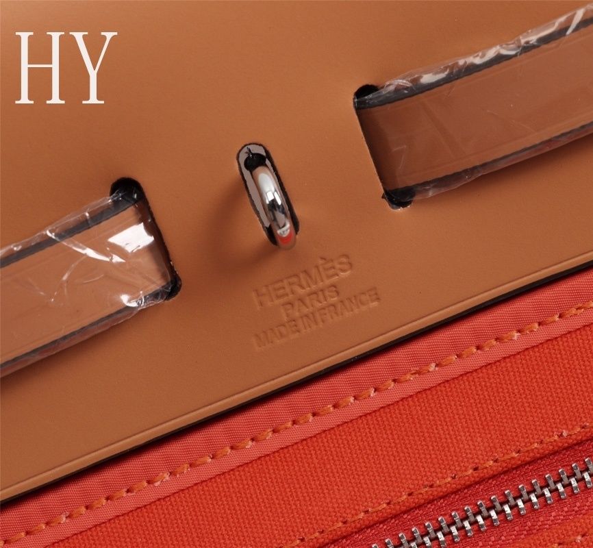 Hermes Orange Canvas and Natural Calfskin Leather Herbag Zip PM Bag 586085 Hermes Orange Canvas and Natural Calfskin Leather Herbag Zip PM Bag 586085