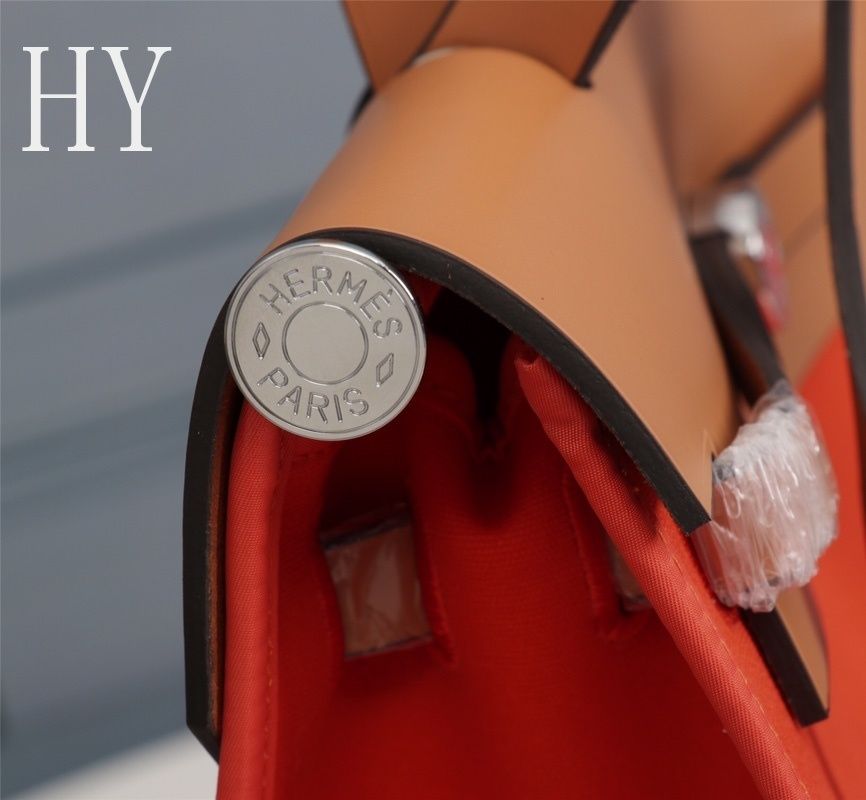 Hermes Orange Canvas and Natural Calfskin Leather Herbag Zip PM Bag 586085 Hermes Orange Canvas and Natural Calfskin Leather Herbag Zip PM Bag 586085