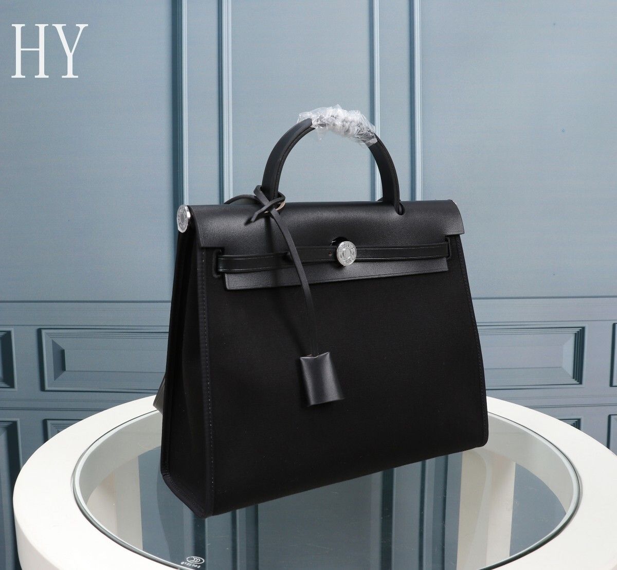 Hermes Black Canvas and Natural Calfskin Leather Herbag Zip PM Bag 586085 Hermes Black Canvas and Natural Calfskin Leather Herbag Zip PM Bag 586085