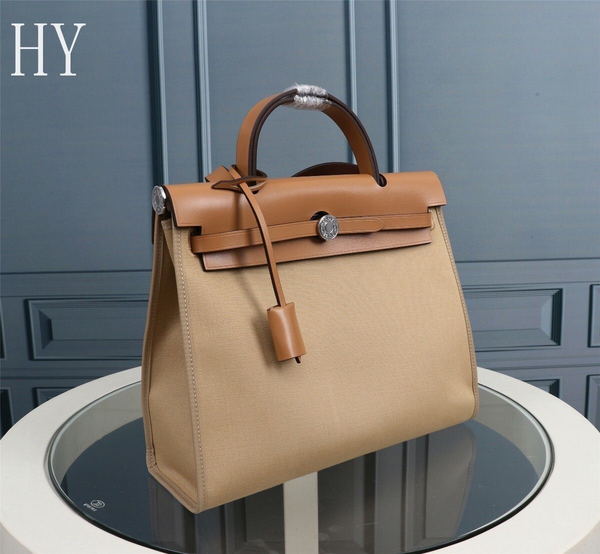 Hermes Brown Canvas and Natural Calfskin Leather Herbag Zip PM Bag 586085 Hermes Brown Canvas and Natural Calfskin Leather Herbag Zip PM Bag 586085