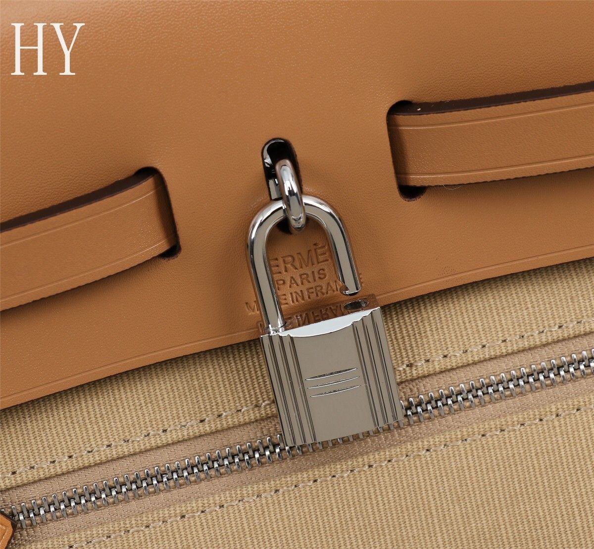 Hermes Brown Canvas and Natural Calfskin Leather Herbag Zip PM Bag 586085 Hermes Brown Canvas and Natural Calfskin Leather Herbag Zip PM Bag 586085