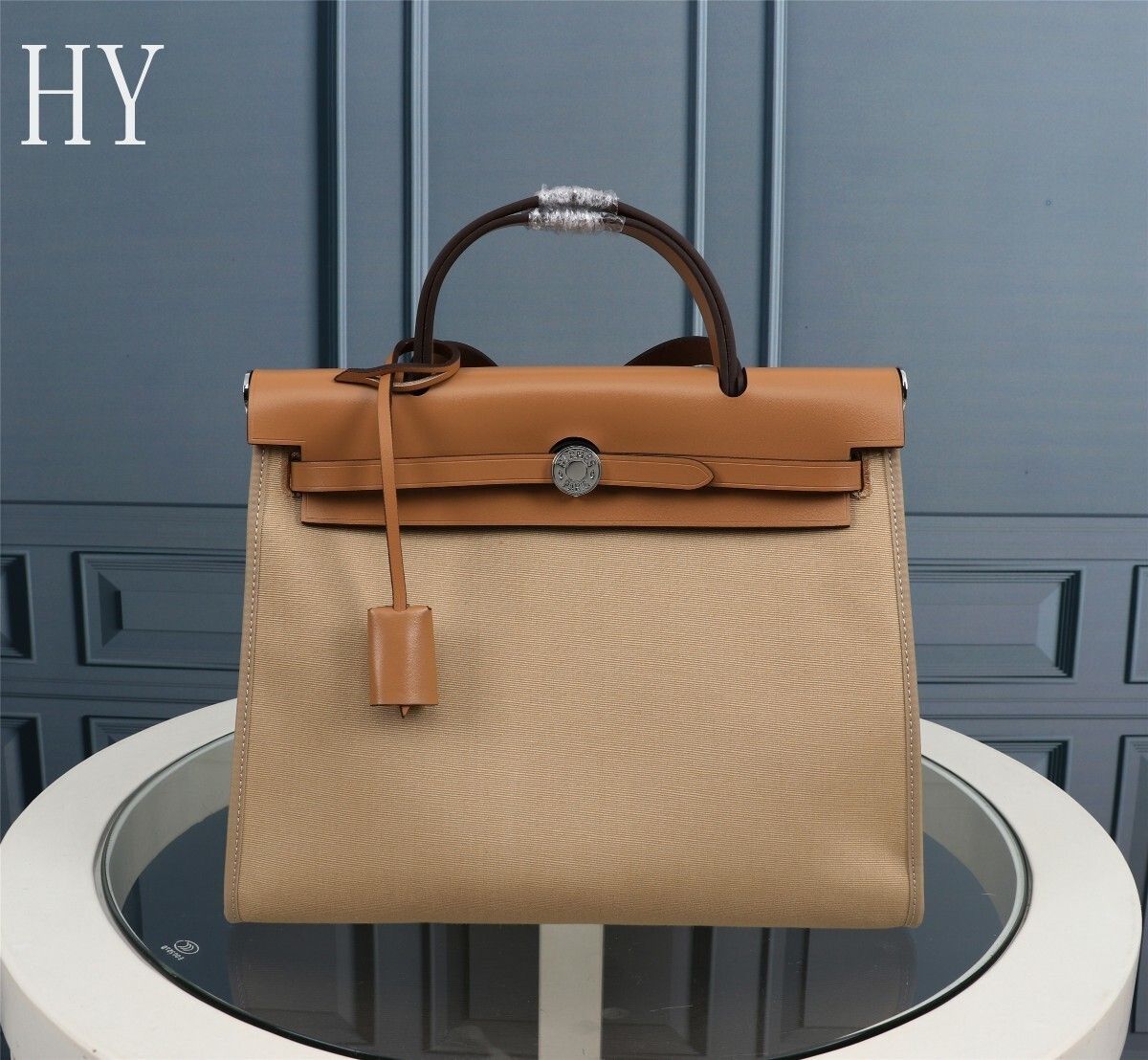 Hermes Brown Canvas and Natural Calfskin Leather Herbag Zip PM Bag 586085 Hermes Brown Canvas and Natural Calfskin Leather Herbag Zip PM Bag 586085