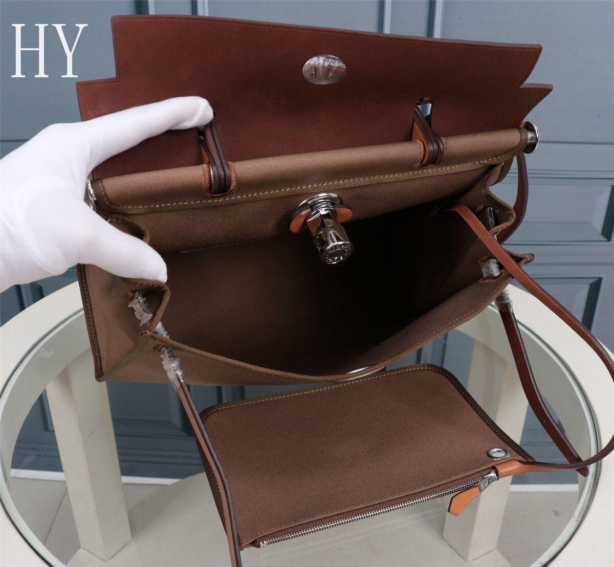 Hermes Brown Canvas and Natural Calfskin Leather Herbag Zip PM Bag 586085-1 Hermes Brown Canvas and Natural Calfskin Leather Herbag Zip PM Bag 586085-1