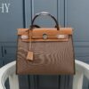 Hermes Brown Canvas and Natural Calfskin Leather Herbag Zip PM Bag 586085 Hermes Brown Canvas and Natural Calfskin Leather Herbag Zip PM Bag 586085