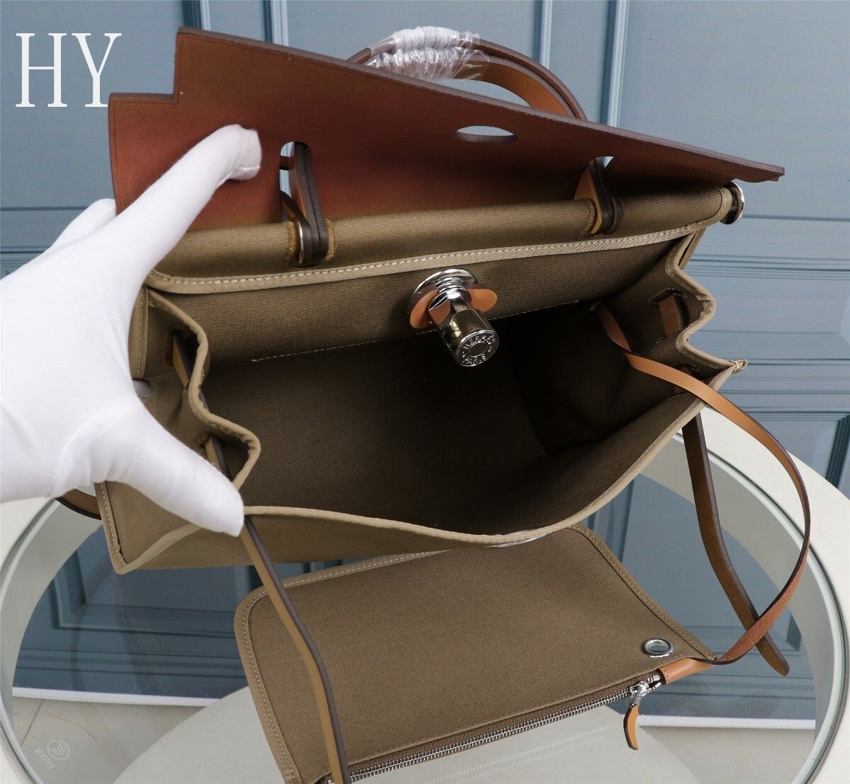 Hermes Brown Canvas and Natural Calfskin Leather Herbag Zip PM Bag 586085-2 Hermes Brown Canvas and Natural Calfskin Leather Herbag Zip PM Bag 586085-2