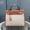 Hermes Brown Canvas and Natural Calfskin Leather Herbag Zip PM Bag 586085-3 Hermes Brown Canvas and Natural Calfskin Leather Herbag Zip PM Bag 586085-3