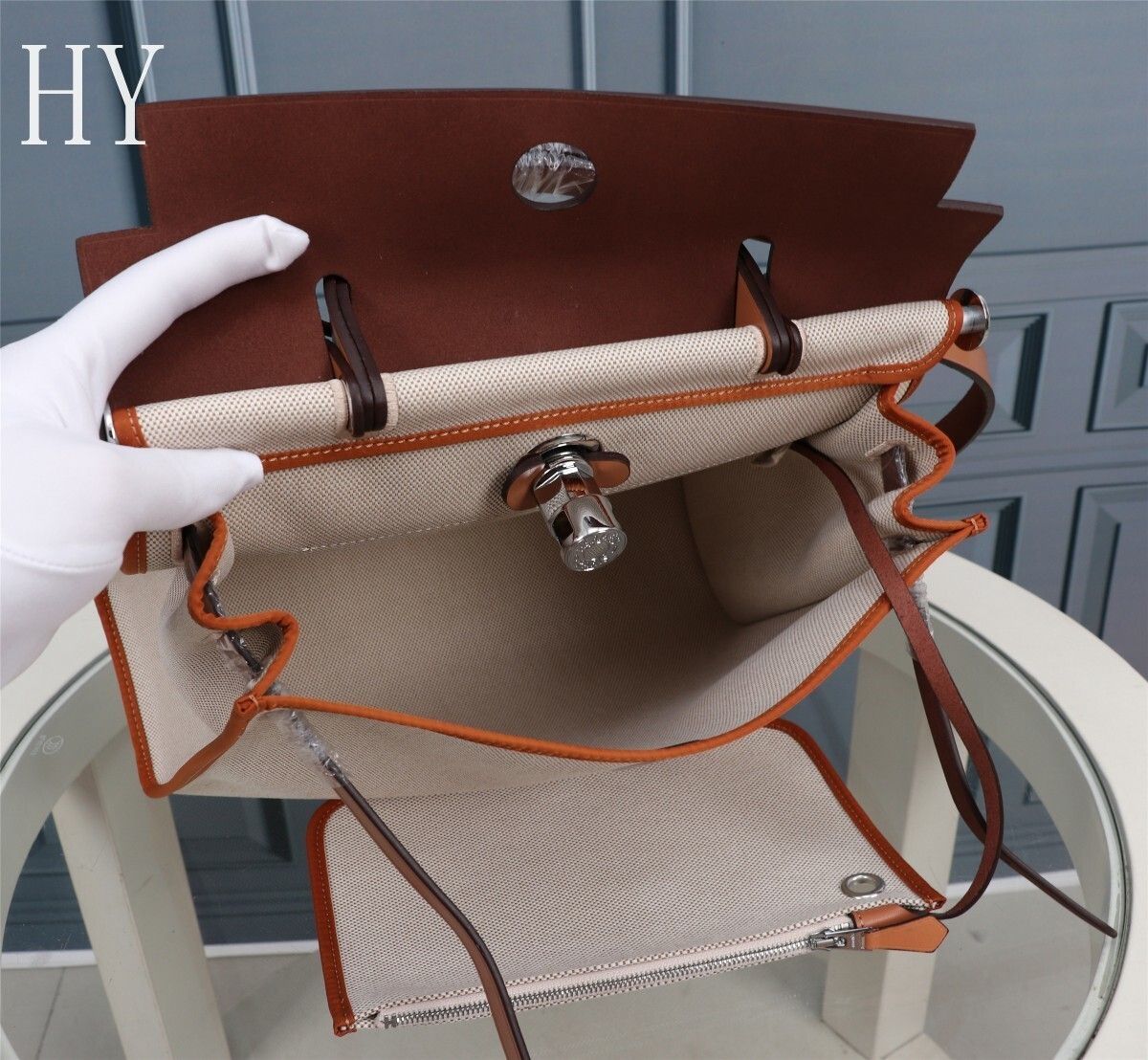 Hermes White Canvas and Natural Calfskin Leather Herbag Zip PM Bag 586085 Hermes White Canvas and Natural Calfskin Leather Herbag Zip PM Bag 586085