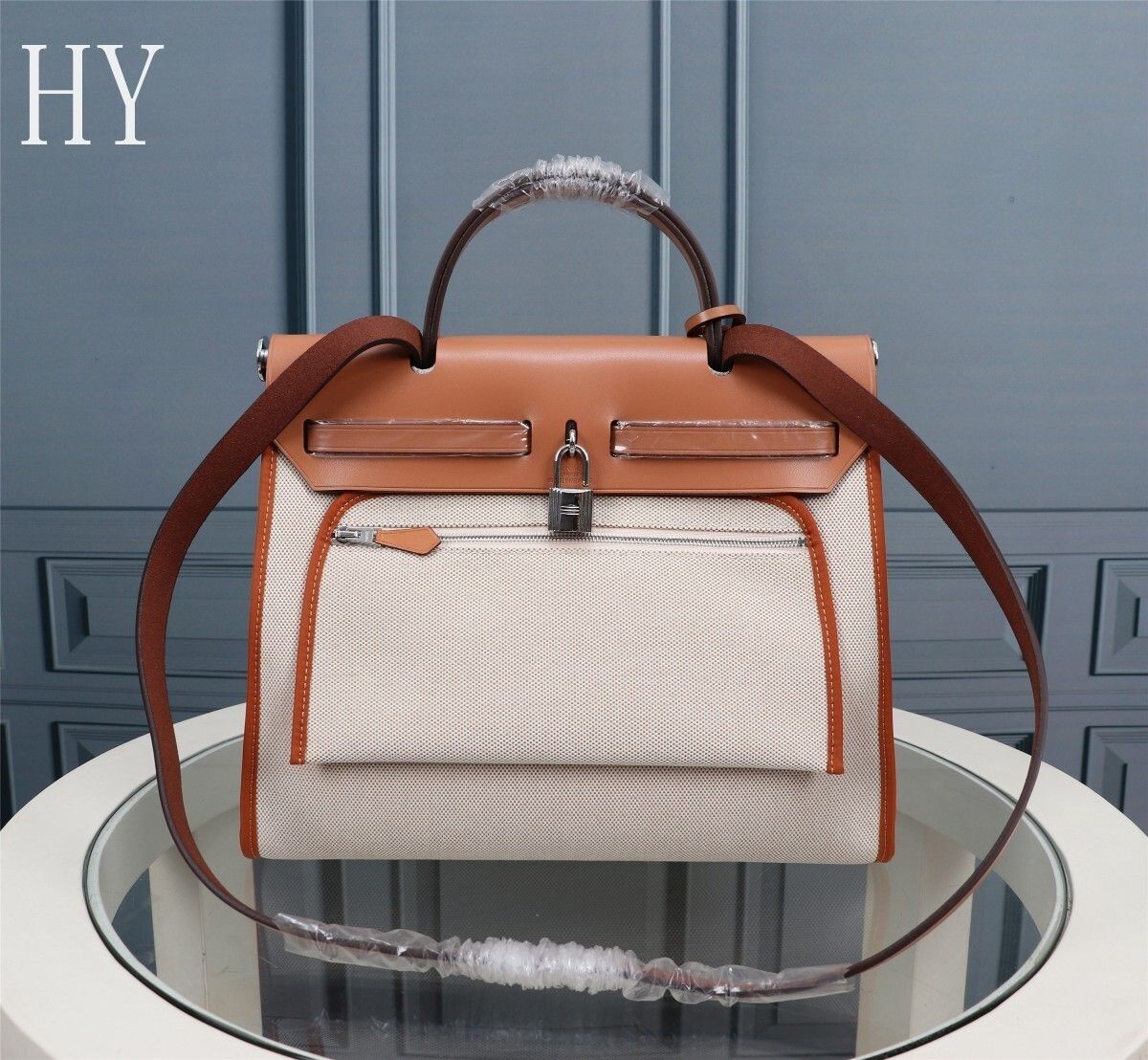 Hermes White Canvas and Natural Calfskin Leather Herbag Zip PM Bag 586085 Hermes White Canvas and Natural Calfskin Leather Herbag Zip PM Bag 586085