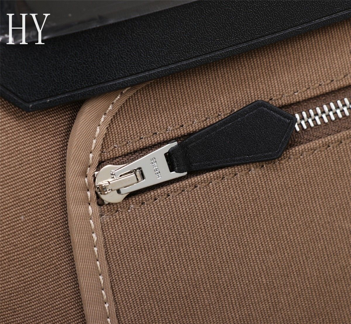 Hermes Brown Canvas and Natural Calfskin Leather Herbag Zip PM Bag 586085-3 Hermes Brown Canvas and Natural Calfskin Leather Herbag Zip PM Bag 586085-3