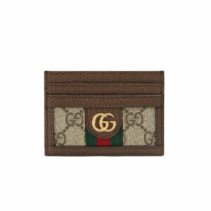 GG Ophidia Card Case – Beige & Dark Brown Fabric