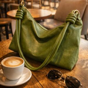 Leather Shoulder Bag Soft Slouchy Handbag Minimalist Hobo Purse for Women B004