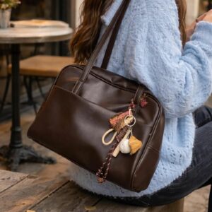 Minimalist Leather Tote Bag, Everyday Shoulder Purse, Trendy Handbag B006