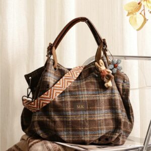 Retro Tote Bag, Shoulder Bag, Corduroy Crossbody Bag with Adjustable Strap B007