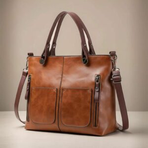 Women’s Vintage Style Leather Work Tote, Large Capacity Shoulder Crossbody Bag B009