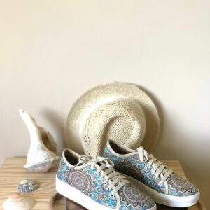 Boho Low-Top Sneakers, Vegan Leather, Gold Embroidery Anniversary Gift H0042