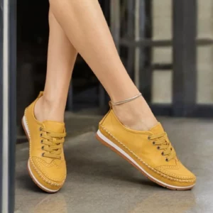 Handmade Soft Leather Tie Sneakers, Women’s Lace Up Casual Shoes, Comfortable Walking Shoes H0072