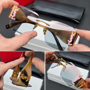 Luxury Rimless Gradient Sunglasses With Gold Detail