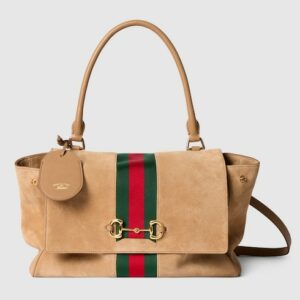 GG Paparazzo Medium Top Handle Bag Sand Suede