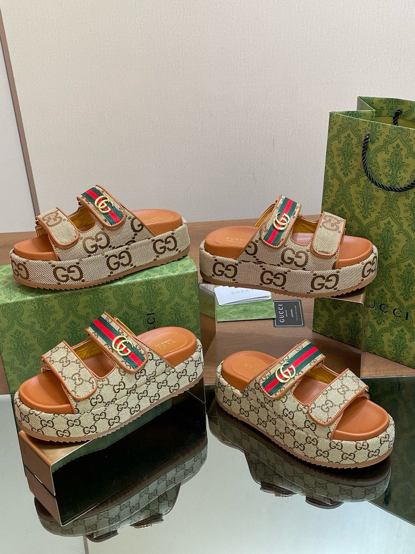 GG Angelina GG Monogram Platform Slides GG Angelina GG Monogram Platform Slides