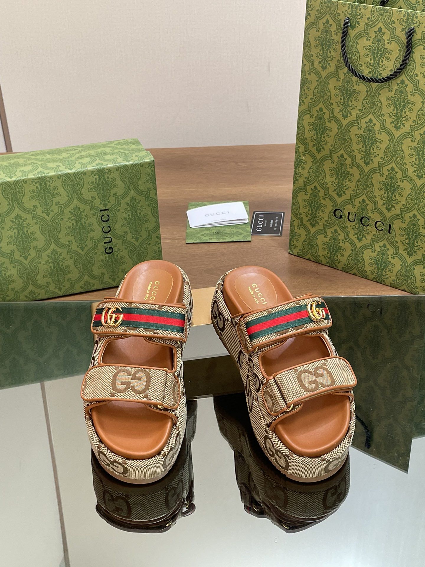 GG Angelina GG Monogram Platform Slides GG Angelina GG Monogram Platform Slides