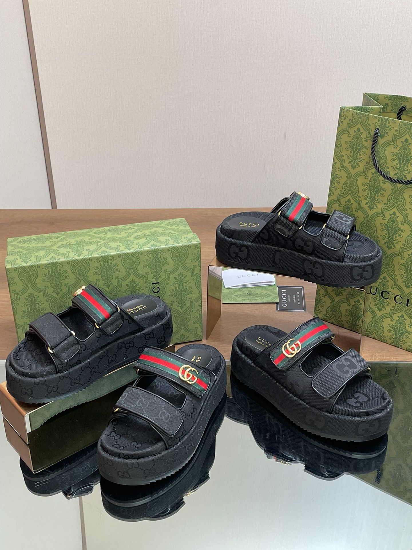 GG Angelina GG Monogram Platform Slides GG Angelina GG Monogram Platform Slides