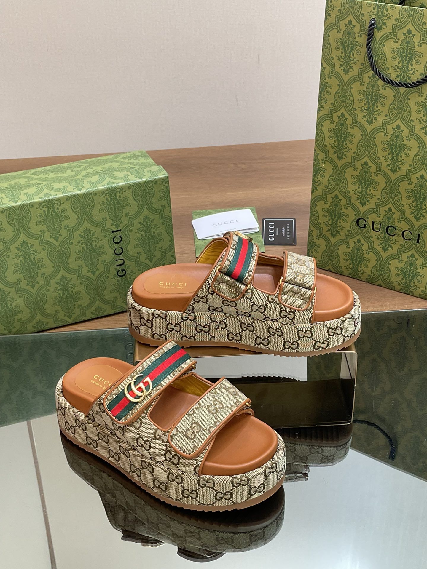 GG Angelina GG Monogram Platform Slides GG Angelina GG Monogram Platform Slides