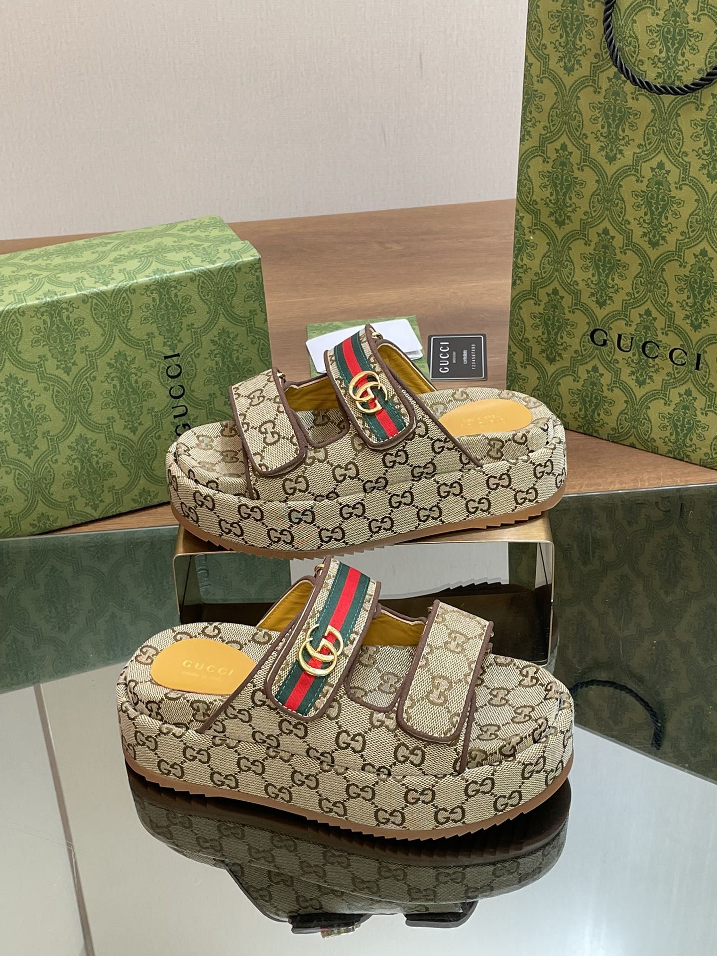 GG Angelina GG Monogram Platform Slides GG Angelina GG Monogram Platform Slides