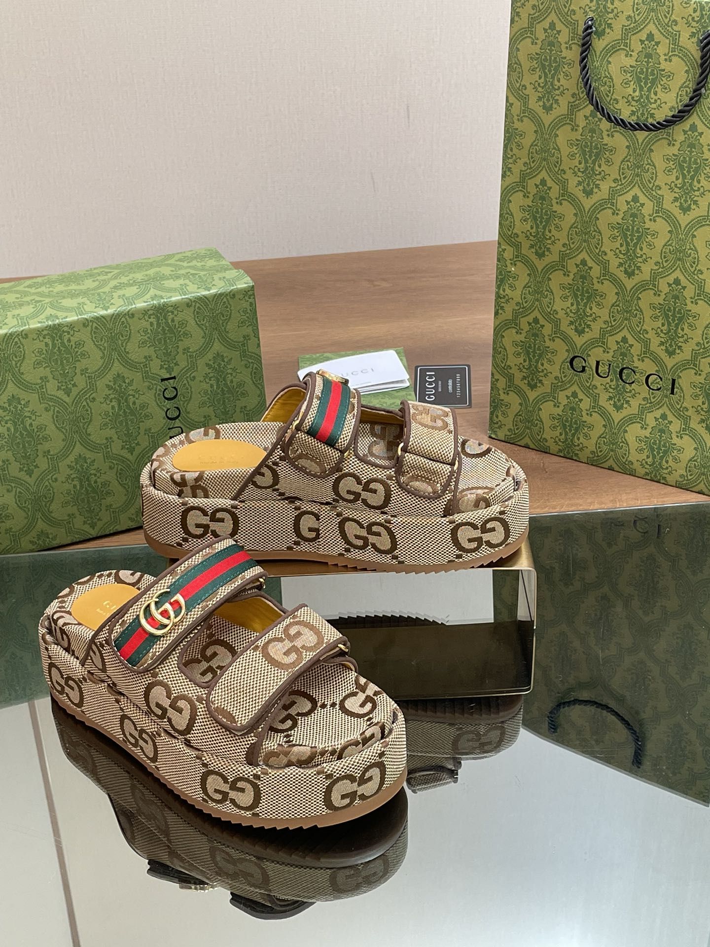 GG Angelina GG Monogram Platform Slides GG Angelina GG Monogram Platform Slides