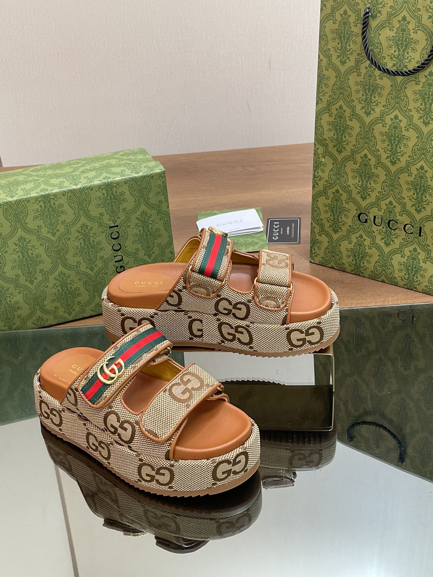 GG Angelina GG Monogram Platform Slides GG Angelina GG Monogram Platform Slides