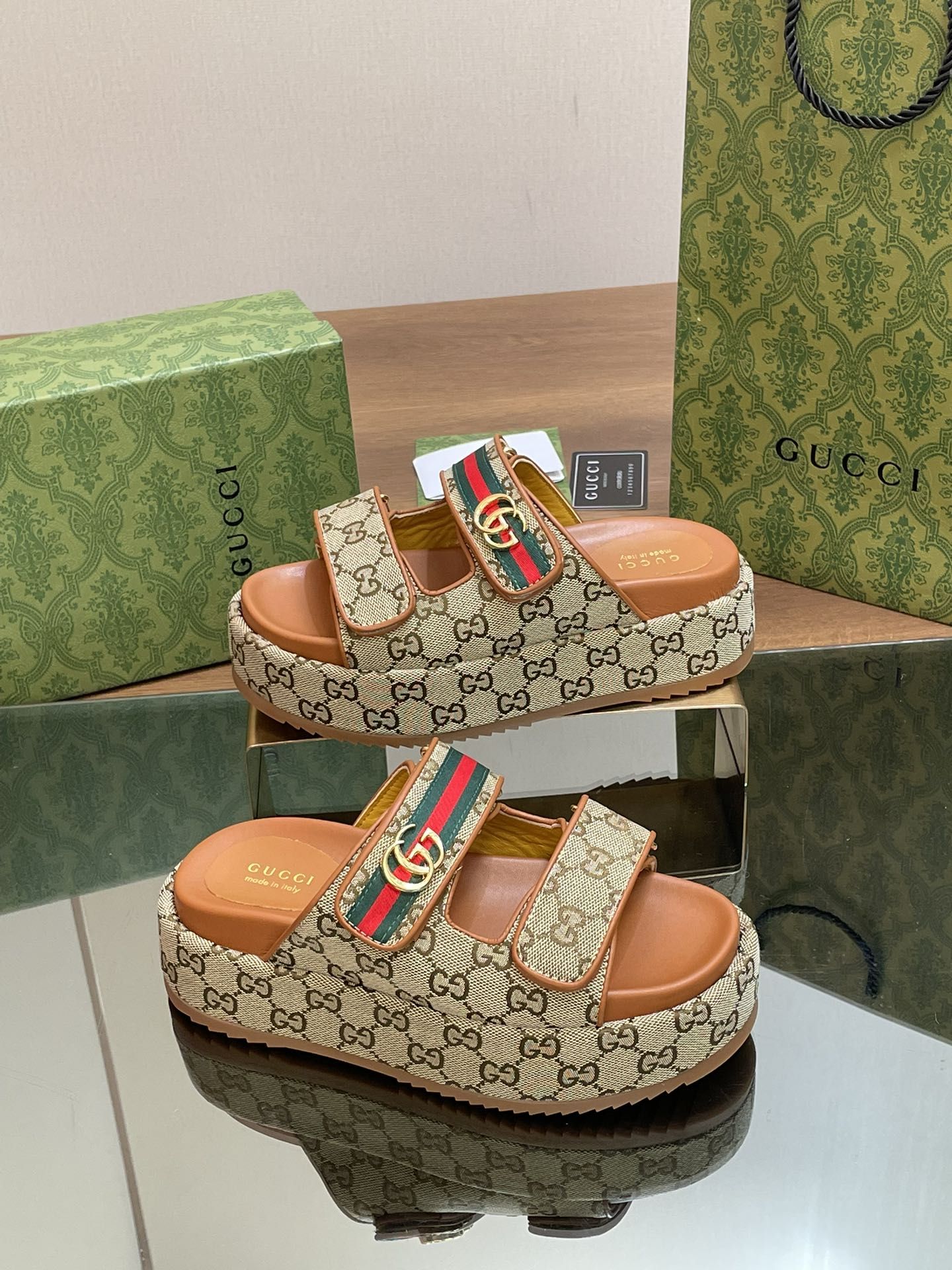 GG Angelina GG Monogram Platform Slides GG Angelina GG Monogram Platform Slides
