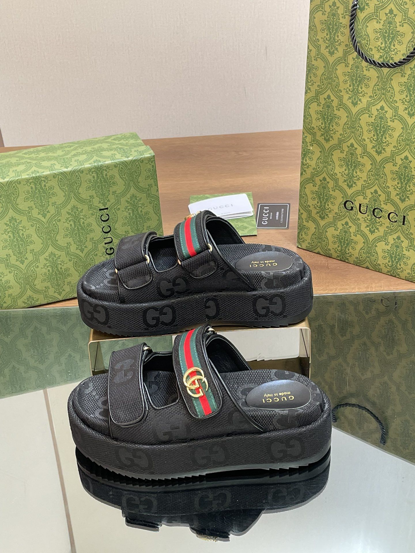 GG Angelina GG Monogram Platform Slides GG Angelina GG Monogram Platform Slides