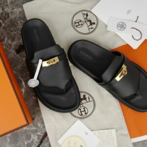 HM Kelly Sandal Black Gold Hardware