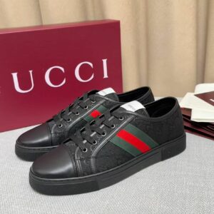 GG Ace Sneaker Black GG Monogram Canvas with Web Stripe