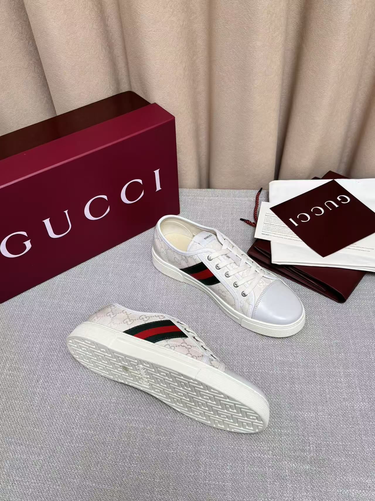 GG Ace Sneaker White GG Monogram Canvas with Web Stripe GG Ace Sneaker White GG Monogram Canvas with Web Stripe