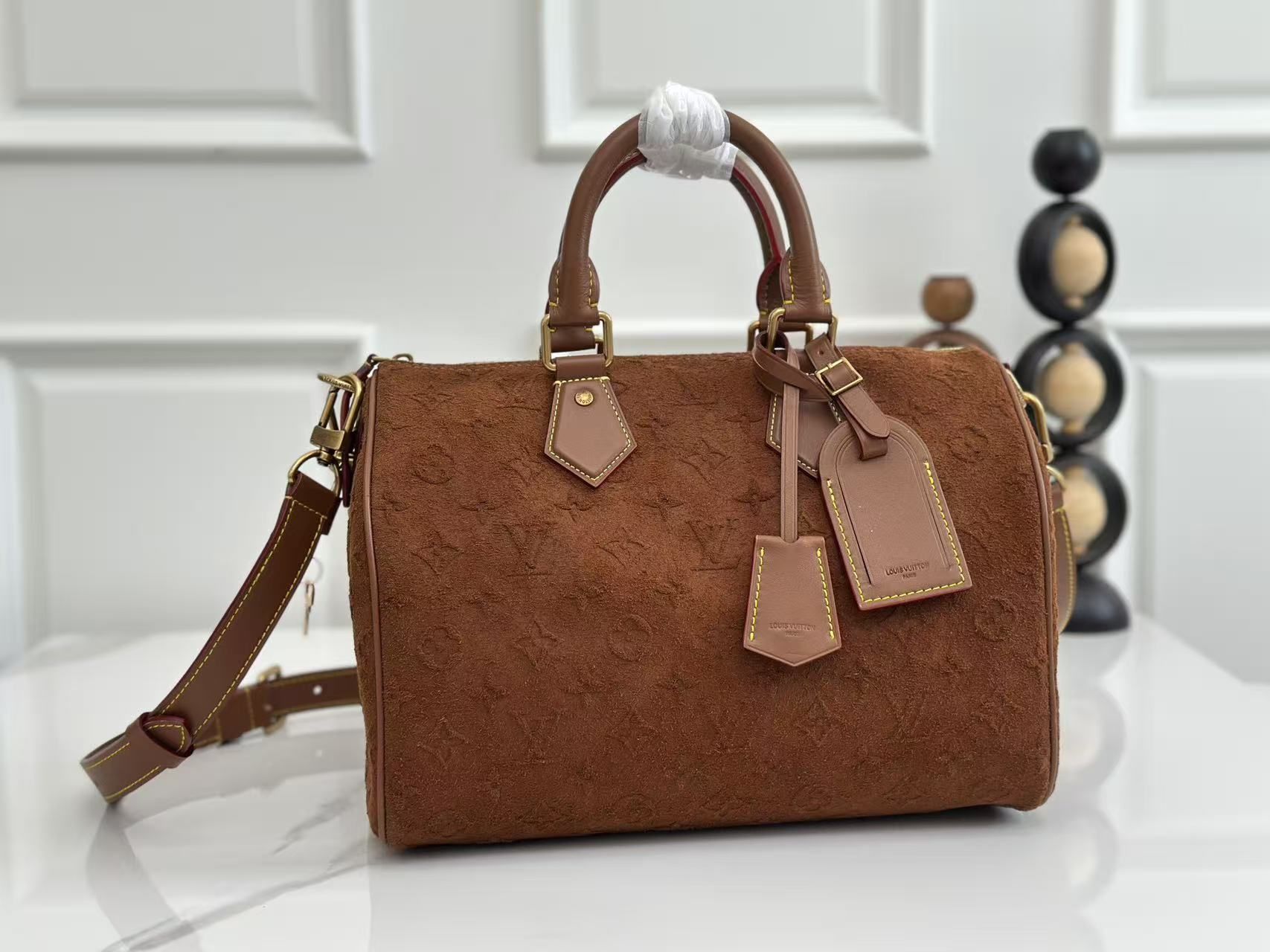 LV Speedy Bandoulière 30 Brown Monogram Suede Bag LV Speedy Bandoulière 30 Brown Monogram Suede Bag