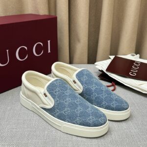 GG Slip-On Sneaker Blue Monogram Denim with White Leather Trim