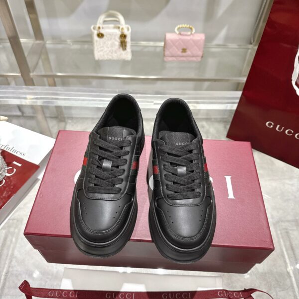 GG Platform Sneaker Black Leather with Web Stripe