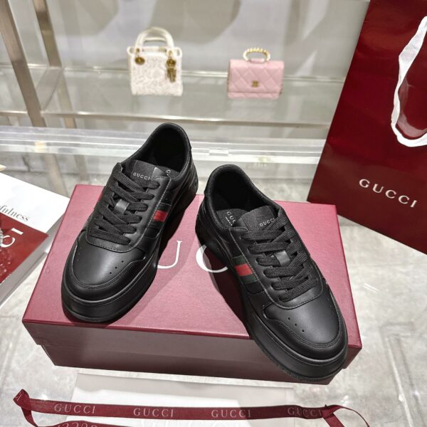 GG Platform Sneaker Black Leather with Web Stripe