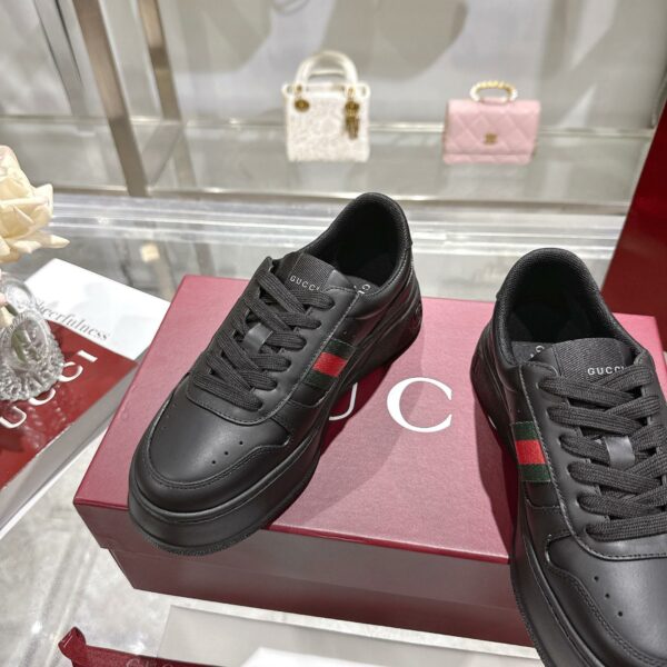 GG Platform Sneaker Black Leather with Web Stripe