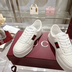 GG Platform Sneaker White Leather with Web Stripe