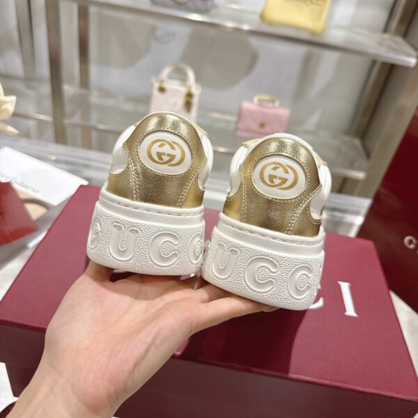 GG Platform Sneaker White Leather with Gold Metallic Trim