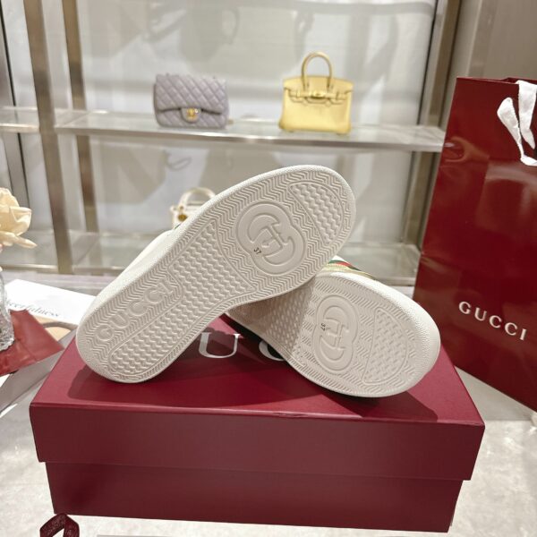 GG Platform Sneaker White Leather with Gold Metallic Trim