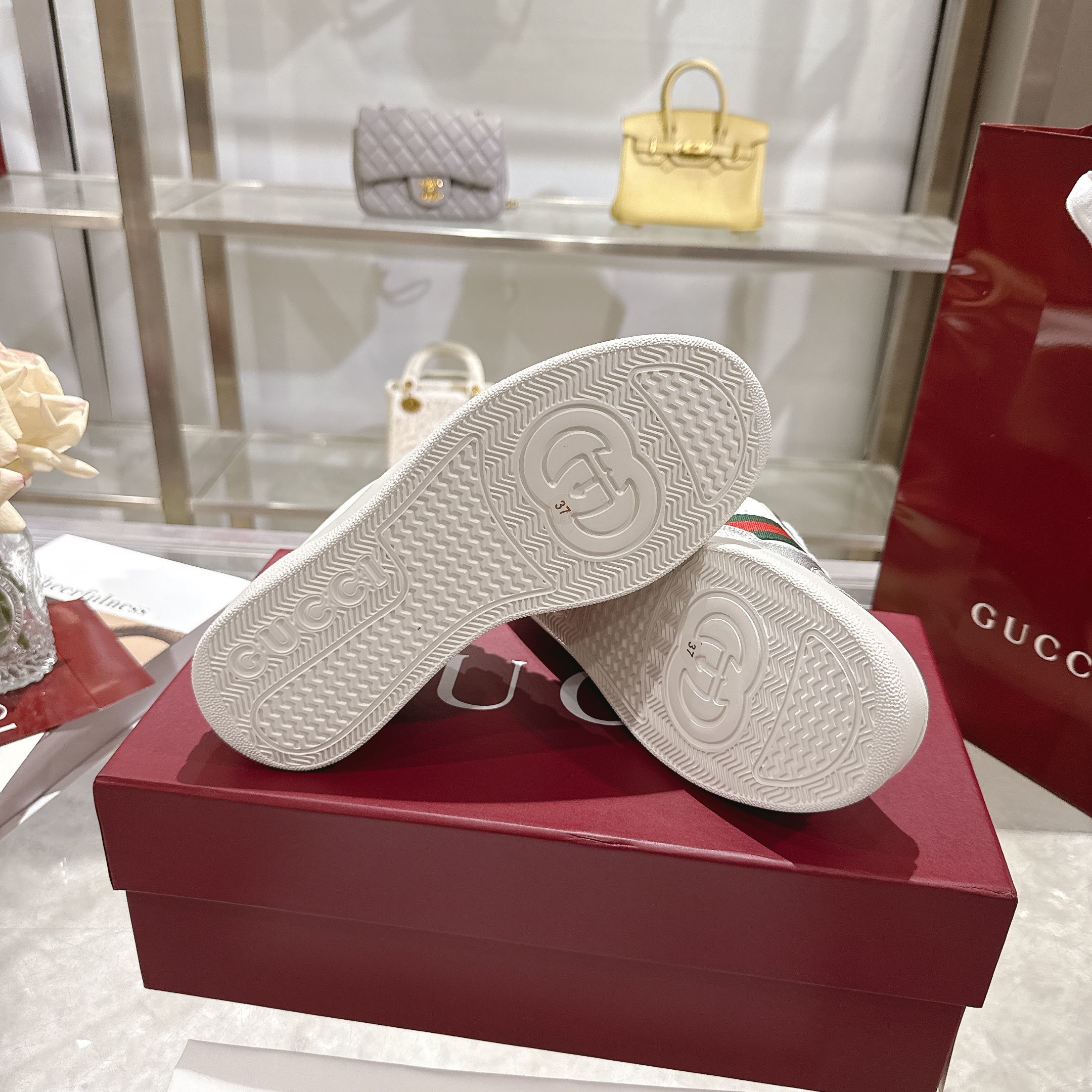 GG Platform Sneaker White Leather with Silver Metallic Trim GG Platform Sneaker White Leather with Silver Metallic Trim